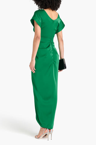 RHEA COSTA JAYA BELTED DRAPED SATIN MAXI DRESS - Size 42