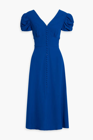 SALONI MARGOT RUCHED CREPE MIDI DRESS - Size 10