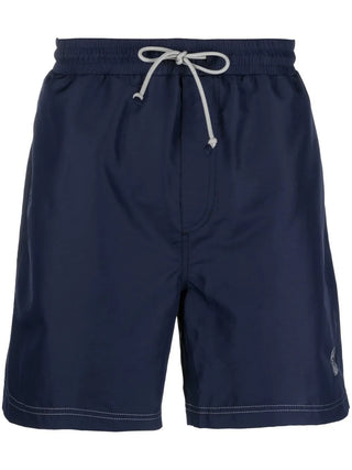 Brunello Cucinelli Drawstring Logo-Embroidered Swim Trunks