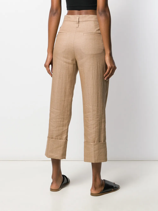 Brunello Cucinelli Linen-Blend Cuffed Cropped Wide-Leg Trousers Beige