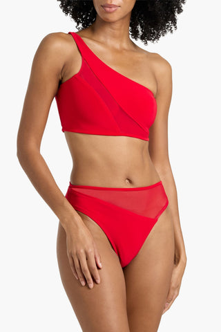 NORMA KAMALI ONE-SHOULDER MESH-PANELED BIKINI TOP - Size L