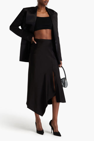 ALICE + OLIVIA HARMONY ASYMMETRIC SATIN-CREPE MIDI SKIRT - Size 14