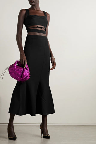 BRANDON MAXWELL CROPPED CUTOUT SILK-FAILLE TOP - Size 8