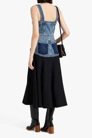 CHLOÉ TWILL-PANELED DENIM MIDI DRESS - Size 46