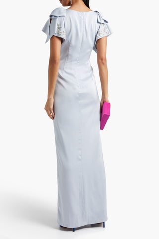 MARCHESA NOTTE EMBELLISHED SATIN-CREPE GOWN - Size 6