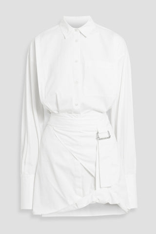 HELMUT LANG DRAPED COTTON-POPLIN MINI SHIRT DRESS - Size S
