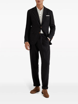 Brunello Cucinelli Pinstripe Pleated Wool Trousers with Side Adjusters