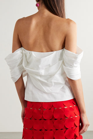 ROSIE ASSOULIN FARFALLE-N OFF YOUR SHOULDER GATHERED POPLIN TOP - Size 8