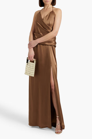 CAROLINA HERRERA DRAPED SATIN HALTERNECK GOWN - Size 12