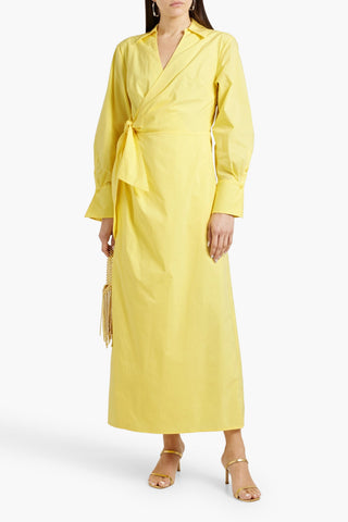 SIMKHAI BRIAR WRAP-EFFECT COTTON-BLEND POPLIN MAXI SHIRT DRESS - Size 4