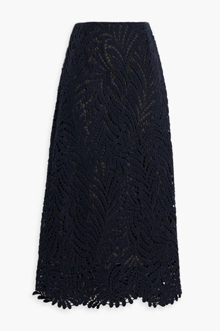 OSCAR DE LA RENTA WOOL-BLEND GUIPURE LACE MIDI SKIRT - Size 16