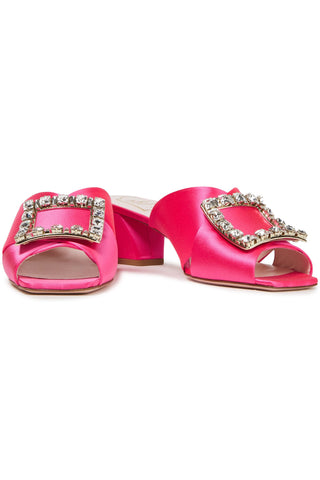 ROGER VIVIER TRES VIVIER CRYSTAL-EMBELLISHED SATIN MULES - Size 35