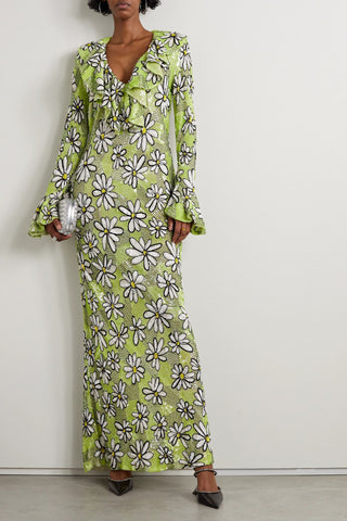 ASHISH RUFFLED SEQUINED GEORGETTE MAXI DRESS - Size S
