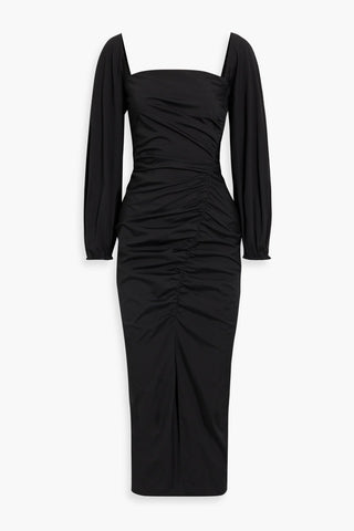 CAROLINA HERRERA RUCHED COTTON-BLEND POPLIN MIDI DRESS - Size 0
