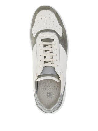 Brunello Cucinelli Ecru and Grey Paneled Low-Top Sneakers