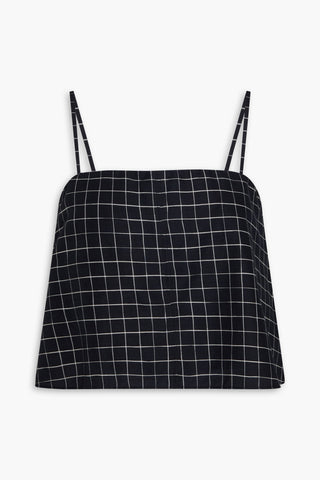 VINCE CONVERTIBLE CROPPED CHECKED WOVEN TOP - Size 8