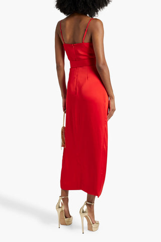 NICHOLAS BELTED DRAPED SATIN-CREPE MIDI DRESS - Size 2