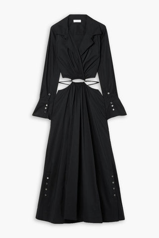 SIMKHAI ALEX CUTOUT COTTON-BLEND POPLIN MAXI SHIRT DRESS - Size L