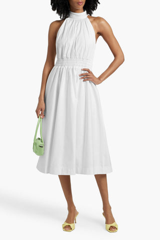 VERONICA BEARD KINNY SHIRRED COTTON-BLEND POPLIN MIDI DRESS - Size 2