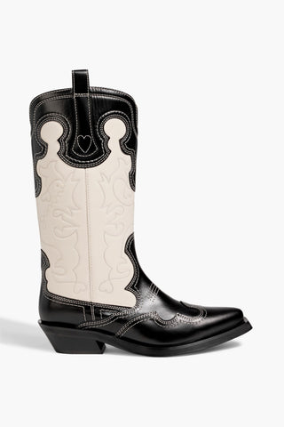 GANNI TWO-TONE EMBROIDERED LEATHER COWBOY BOOTS - Size 37