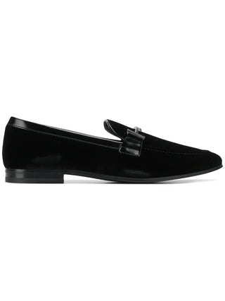Tods Suede Buckle Loafers with Patent Trim