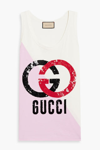 GUCCI SEQUIN-EMBELLISHED PRINTED COTTON-JERSEY TANK - Size L