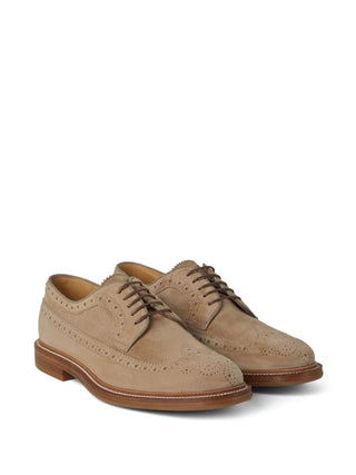 Brunello Cucinelli Suede Longwing Brogue Derby Shoes in Beige