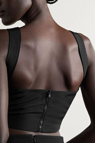 BRANDON MAXWELL CROPPED CUTOUT SILK-FAILLE TOP - Size 8