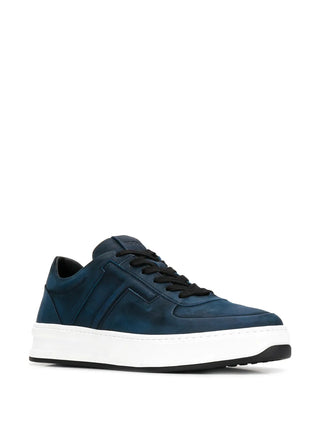 Tods Blue Nubuck Lace-Up Low-Top Sneakers with Contrast Sole