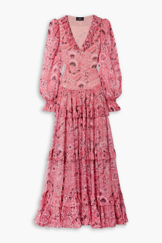 ETRO RUFFLED PAISLEY-PRINT SILK-CREPON MAXI DRESS - Size 44