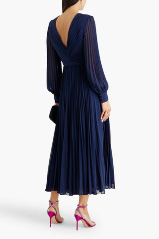 BADGLEY MISCHKA PLISS-CHIFFON MIDI DRESS - Size 14