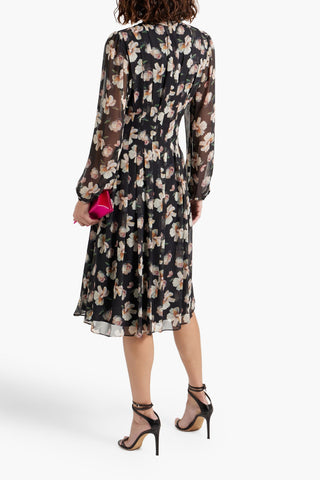 MIKAEL AGHAL PLEATED FLORAL-PRINT CHIFFON MIDI DRESS - Size 4