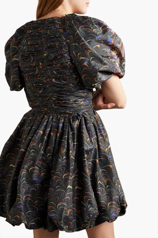 ULLA JOHNSON GWEN PRINTED RUCHED TAFFETA MINI DRESS - Size 4