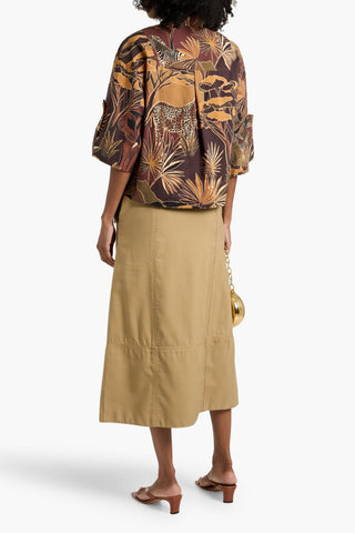FARM RIO COTTON AND LYOCELL-BLEND MIDI SKIRT - Size M