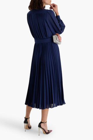MIKAEL AGHAL PUSSY-BOW PLEATED CREPE MIDI DRESS - Size 8