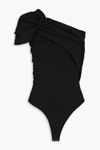 GOLDSIGN THE RIZA ONE-SHOULDER RUCHED STRETCH-KNIT BODYSUIT - Size S