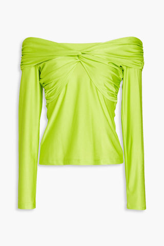 STINE GOYA YUMA OFF-THE-SHOULDER TWISTED SATIN-JERSEY TOP - Size L