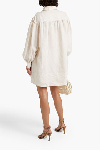 ULLA JOHNSON DANIA STRIPED LINEN MINI DRESS - Size 6