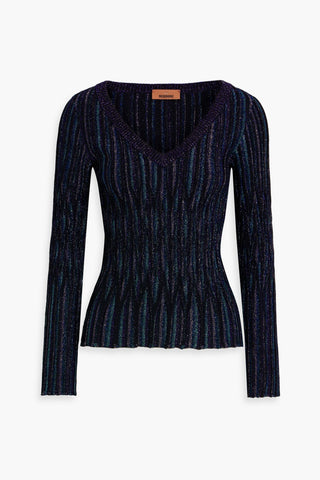 MISSONI METALLIC JACQUARD-KNIT SWEATER - Size 40