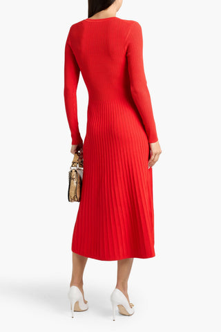 VERONICA BEARD NAMI POINTELLE AND RIBBED-KNIT MIDI DRESS - Size S