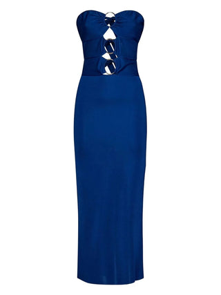 Tom Ford Knit Strapless Dress with Ring Cut-Outs Blue