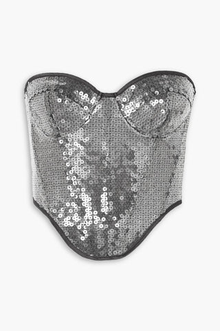 DAVID KOMA STRAPLESS SATIN-TRIMMED SEQUINED TULLE BUSTIER TOP - Size 8