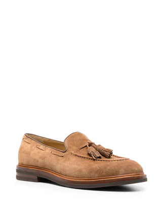 Brunello Cucinelli Suede Tassel Loafers in Light Brown