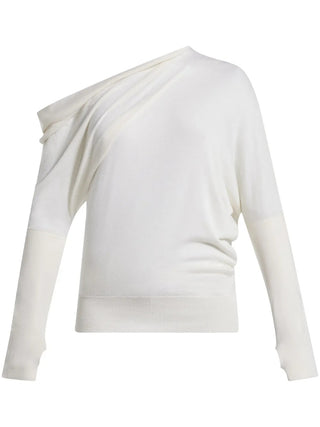 Tom Ford Fine-Knit Draped Off-Shoulder Top with Thumbholes