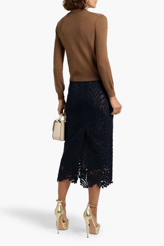 OSCAR DE LA RENTA WOOL-BLEND GUIPURE LACE MIDI SKIRT - Size 4