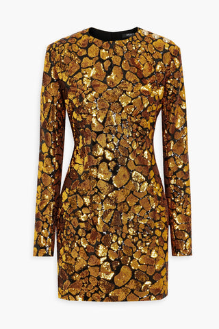 BALMAIN SEQUINED CHIFFON MINI DRESS - Size 34