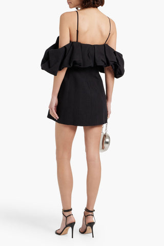SIMKHAI PUFF COLD-SHOULDER RUFFLED COTTON AND LINEN-BLEND MINI DRESS - Size 4