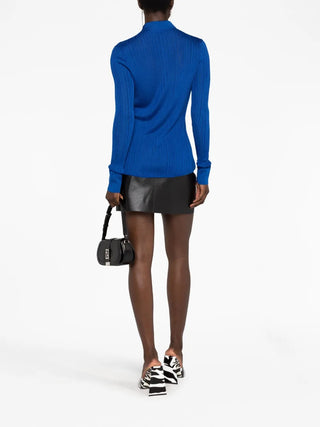 Tom Ford Rib-Knit Long-Sleeve Collared Shirt Blue