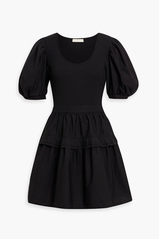 ULLA JOHNSON TILDA RIBBED KNIT-PANELED POPLIN MINI DRESS - Size M