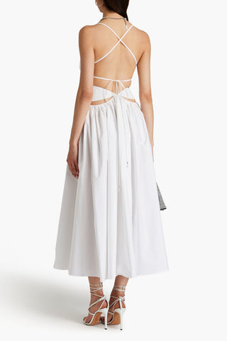AREA RUCHED EMBELLISHED COTTON-POPLIN MIDI DRESS - Size 2